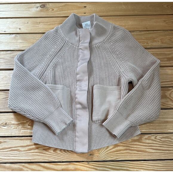 Varley Cardigan Sweater Size Medium Women’s Beige Zip Front - Picture 1 of 7